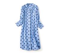 CHUNG Chemise de nuit longue en flanelle de coton brossé pour femme, Cœur Bleu, L