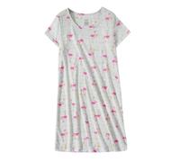 CHUNG Chemise de Nuit pour Femme à Manches Courtes - Chemise de Nuit Douce à Motif Mignon - Vêtement de Nuit d'été - Taille 40-48, Flamant Rose Gris., M