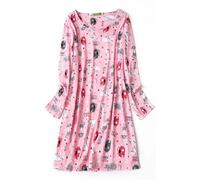 CHUNG Chemise de nuit pour femme au-dessus du genou, manches longues, col rond, vêtements de nuit en coton, motif mignon, vêtements de détente printemps été, Motif chat Rose, XXL