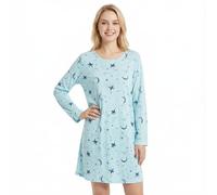 CHUNG Chemise de nuit pour femmes avec manches longues et col rond, chemise de nuit pour dames, motif mignon, vêtement de nuit en coton, vêtement de détente, printemps été, Green Star, XXL