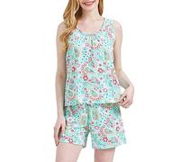 CHUNG Ensemble de Pyjama Court en Coton pour Femme avec débardeur et Short imprimé Animaux Mignons Grande Taille, Motif Cachemire Vert., M