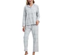 CHUNG Ensemble de pyjama en coton brossé à manches longues et pantalon boutonné en flanelle pour femme, vêtements de nuit confortables et chauds, grande taille, Flocon de neige, M
