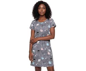 CHUNG Nuisette à Manches Courtes au-Dessus du Genou en Coton Doux pour Femme - Imprimé Animal Mignon - Vêtement de Nuit d'été, Happy Owl, 2XL