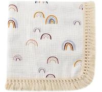 CHUNGEL Couverture à Franges en Mousseline de Coton pour bébé - 101,6 x 119,4 cm - Couverture de réception avec Franges - Style bohème