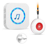 ChunHee Bracelet Alarme Personne Agee sans Fil, Bouton Appel Urgence Alarme Personne Agée SOS 150m avec 1 Récepteur + 1 Émetteurs, Volume Réglable 55 Sons