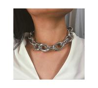Chunky Choker Necklace Cuban Link Chain Necklaces Thick Necklace Chain Punk Jewelry Adjustable for Women and Girls (Silver chain)