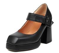 Chunky Hauts Talons Bloc Closed Bout Carré Plate-Forme Mary Jane Pompes Dress Bureau for Filles Dames Femmes Noir Taille 34