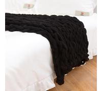 Chunky Knit Throw Blanket, Throw Tricoté Chenille Blankets pour Canapé-Lit, Handmade Crochet Blanket Big Thick Blanket, Machine Lavable Mignon Confortable Couverture,Noir,100 * 120 cm