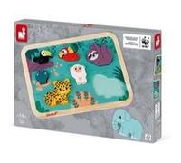 Janod - Chunky Puzzle en Bois Jungle - 7 Pièces - Découvrir les Animaux de la Jungle - Partenariat WWF - Peint à l'Eau et Certifié FSC - Dès 18 Mois, J08621