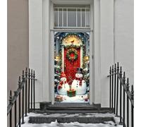 CHUNLINLAODA Couverture de Porte de Bonhomme de Neige de Noël Couverture de Porte Noël Décoration,Bannière Bonhomme de Neige de Noël pour extérieur, Maison, décoration de fête d'hiver(Rouge 2)