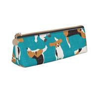 CHUNMINW Lot de 2 trousses à crayons triangulaires minimalistes en cuir avec impression complète pour voyage et travail Motif chiens