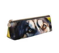 CHUNMINW Trousse à crayons triangulaire minimaliste en cuir avec imprimé chien husky avec impression complète pour voyage travail, Blanc, One Size, Élégant