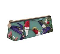 CHUNMINW Trousse à crayons triangulaire minimaliste en cuir avec imprimé colibris et broderies avec imprimé complet pour voyage et travail, Blanc, One Size, Élégant