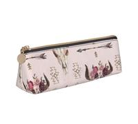 CHUNMINW Trousse à crayons triangulaire minimaliste en cuir avec imprimé tête de taureau et tête de mort pour voyage et travail