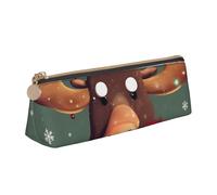 CHUNMINW Trousse à crayons triangulaire minimaliste en cuir avec imprimé tête d'élan amusant de Noël avec impression complète pour voyage travail