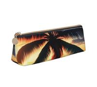 CHUNMINW Trousse à crayons triangulaire minimaliste en cuir avec imprimé tropical et palmier, coucher de soleil - Pour voyage, travail