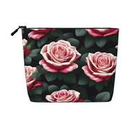 CHUNMINW Trousse de maquillage étanche avec imprimé rose de nombreux fans pour femme, fermeture éclair, trousse de toilette de voyage, noir, One Size