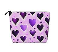CHUNMINW Trousse de maquillage tendance avec imprimé cœurs violets pour femmes, trousse de maquillage à fermeture éclair, trousse de toilette de voyage étanche, noir, One Size