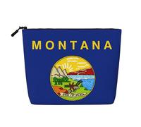 CHUNMINW Trousse de toilette étanche avec fermeture éclair et motif drapeau de l'État du Montana pour femme, noir, One Size