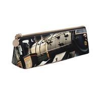 CHUNMINW Trousse en cuir triangulaire minimaliste avec impression de train à vapeur, organisateur de cosmétiques avec impression complète pour les voyages et le travail, Blanc, Taglia Unica, Design