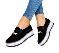 CHUNNUAN Baskets d'automne à plateforme en métal pour femme - Semelle épaisse - Solide - Décontracté - Chaussures compensées - Noir - 38