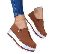 CHUNNUAN Baskets d'automne en métal à plateforme épaisse pour femme - Mocassins compensés - Marron 1,35