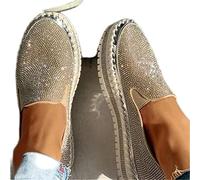 CHUNNUAN Baskets plates d'automne à paillettes à bout rond pour femme - Mocassins à enfiler - Chaussures vulcanisées à coudre - Chaussures paresseuses - Argenté, 38