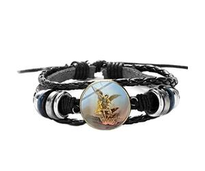 CHUNNUAN Bracelet en cuir de l'archange Saint Michel de la légende St. Michael Protect Us Saint Shield Protection Justice Bracelet à breloques style amulette 12