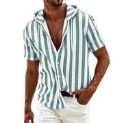 CHUNOTU Chemise rayée pour homme adulte classique à rayures verticales boutonnées à manches courtes pour le travail et les fêtes formelles, Y03 - Capuche verte, S
