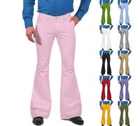 CHUNOTU Pantalon évasé pour homme décontracté avec bas cloche, pantalon chino classique, taille extensible, élégant et confortable, rose, XL