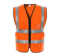 CHUNXVLI Gilet De Sécurité De Travai Réfléchissant Construction Reflective Relective, Haute Visibilité Sécurité Gest Low Stretch Yarn avec Poches Et Salopette À Fermeture Éclair Travail(Oranje,XXL)