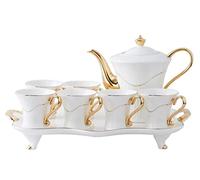 CHUNXVLI Service À Café pour Maison Service À Thé 8 Pièces Garniture Dorée Style Européen pour Dîner De Fête en Porcelaine Émaillée avec Tasses Et Plateau Café Décoration du Salon