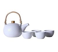 CHUNXVLI Service À Café pour Maison Service À Thé en Céramique 5 Pièces Maison Un Pot De Quatre Tasses Ensemble Créatif Après-midi Théière Camélia Décoration du Salon(White)