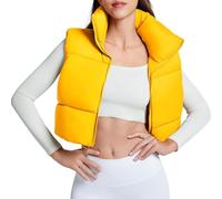 CHUNXVLI Veste sans Manches Doudoune Courte Femme Manteau Col Haut Fermeture Éclair sans Manches Hiver Chaud Et Léger Gilet Chaud(Yellow,Large)
