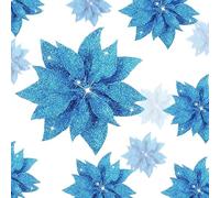 Chunyin 24 Pièces 3 Taille Décorations de Poinsettia de Noël Fleur de Sapin de Noël Fleur de Magnolia Ornement Fleur de Poinsettia Artificielle Scintillante de Noël avec Clip pour Fête (Bleu)