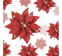 Chunyin 24 Pièces 3 Taille Décorations de Poinsettia de Noël Fleur de Sapin de Noël Fleur de Magnolia Ornement Fleur de Poinsettia Artificielle Scintillante de Noël avec Clip pour Fête (Rouge)