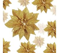 Chunyin 24 Pièces 3 Taille Fleurs de Poinsettia Artificielles Scintillantes de Noël avec Clips Fleur de Magnolia de Noël Décoration de Poinsettia de Noël Ornement d'arbre de Noël (Or)