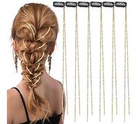 Chunyin Lot de 6 chaînes de cheveux en strass pour femme avec perles et strass - Accessoires de cheveux en cristal - Épingles argentées et dorées pour tresses (doré brillant)