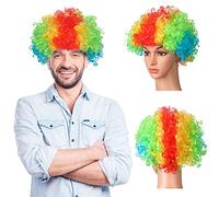 Chunyin Perruque de Clown Multicolore Postiche Afro Bouclé Arc-en-Ciel Halloween Perruque de Fan Unisexe Accessoire Déguisement