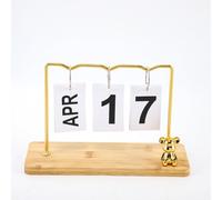 CHUOZI Calendrier quotidien à rabat pour bureau, perpétuel en métal avec base en bois, réutilisable, vintage, affichage du mois, de la date pour décoration de bureau, de maison (bois, B)