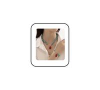 CHUOZI Ensemble collier et bracelet turquoise pour femme, collier vintage baroque avec pendentif en perles bohèmes, rouge, blanc, noir, irrégulier pour fête de plage, bijoux tendance (rouge), taille