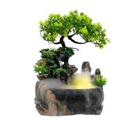 CHUOZI Fontaine en cascade avec LED et atomiseur, rocaille en résine de 15 cm, bassin à poissons, arbres artificiels, mini décoration pour intérieur, maison, bureau, chambre à coucher, noir