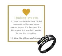 CHUOZI I Fcking Love You Bague réglable en acier inoxydable avec lettre « Always and Forever » gravée en forme de cœur pour femme, petite amie, amoureuse