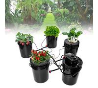 CHUOZI Système hydroponique DWC à 5 seaux, kit de culture profonde de 9 gallons avec pompe à air 4 W et galets d'argile, pierre et dispositif de niveau d'eau pour légumes à feuilles intérieur