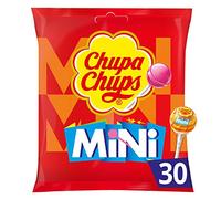 Chupa Chups - Sachet de 30 Mini Sucettes - Parfums Variés - Chupa Chups Cola et Goûts Fraise, Orange et Pomme - Sucettes à la Pulpe de Fruit - 0% de Matières Grasses- 180g
