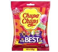Chupa Chups Best of Sucettes Recharge, 4 saveurs (cola, fraise, pomme, crème fraise) – 10 x 12 g