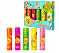Chupa Chups Collection de baumes à lèvres léchant les lèvres, 5 saveurs assorties : orange pop, tourbillon de fraise, mélange de melon, punch à l'ananas et pulpe de pêche - Coffret cadeau amusant et