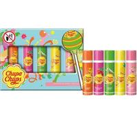 Chupa Chups Collection de baumes à lèvres léchant les lèvres, 5 saveurs assorties : orange pop, tourbillon de fraise, mélange de melon, punch à l'ananas et pulpe de pêche - Coffret cadeau amusant et