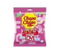 Chupa Chups Sachet de 16 sucettes Love – sans gluten – parfums Fraise/Acidulée/Lait-Fraise – 192 g