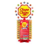 Chupa Chups - Roue de 213 Sucettes - Sucettes à la Pulpe de Fruits + Cola, Milky et Choco-Vanille - Présentoir Original Collector des Boulangeries